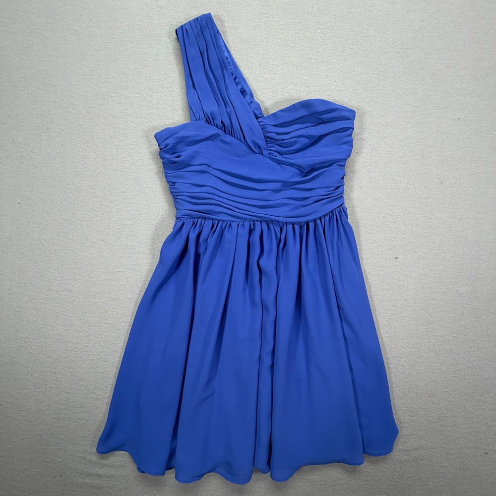 Express Mini Dress Womens 0 Excellent Royal Blue One Shoulder Ruched Pleated